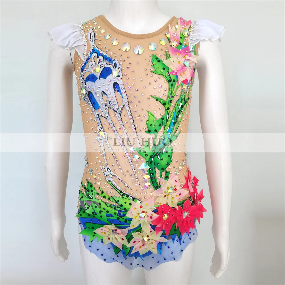 LIUHUO Rhythmic Gymnastics Leotard Customize Adult Women Girl Costume Performance Competition Dance Dress Sleeveless Multi-color