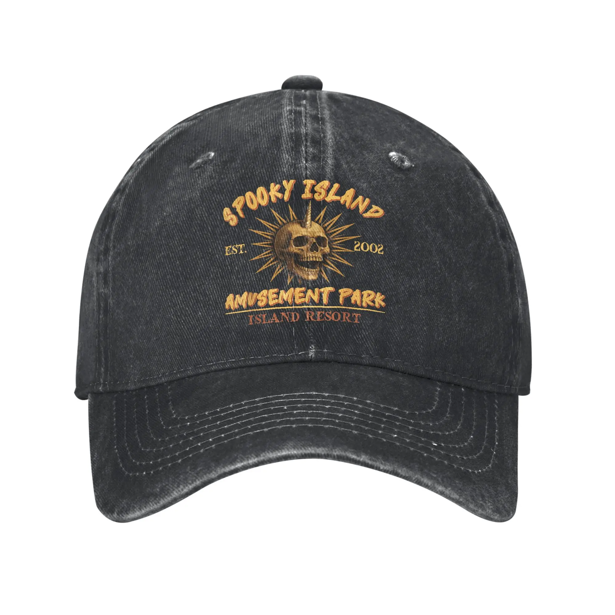 

Baseball Cap Funny Spooky Island Est 2002 Amusement Park Skull Halloween Summer Casual Hip Hop Hats Sport Hot Sale Snapback Cap
