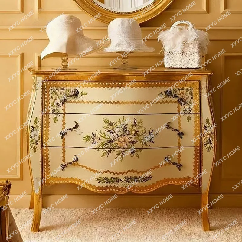 XX light luxury carved three-bucket cabinet medium antique style old receipt drawer cabinet simple bedroom storage cabinet