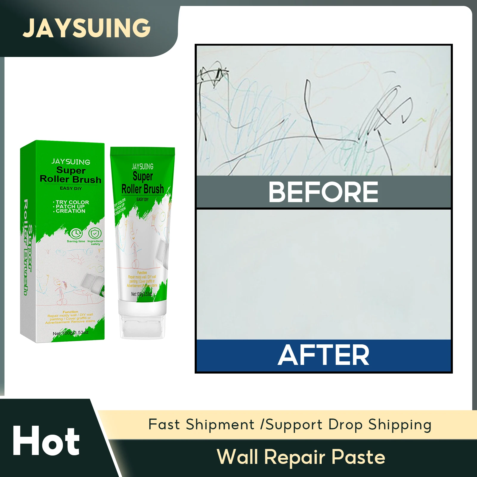 

Wall Repair Paste Roller Graffiti Stain Remover Latex Paint Quick Dry Patching Brush Renovation Color Change Home Reparing Tool