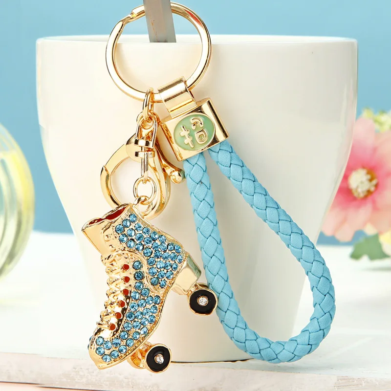 Fashion Crystal Roller Skating Shoes Shape Keychain for Female Car keyrings Women's bags Pendants Accessories Men Jewelry 2025