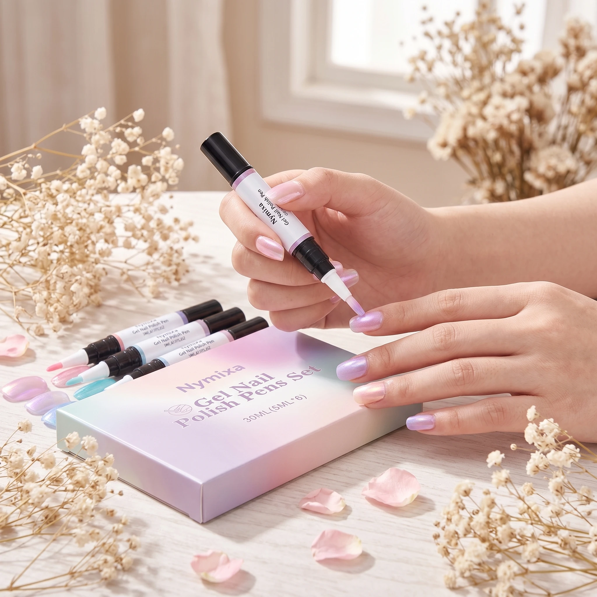 One-Step Gel Nail Polish Pens Set 6 Pearl Colors Gel Polish Set Waterproof Easy To Use DIY Nail Art Marker Pens For Beginners view 3
