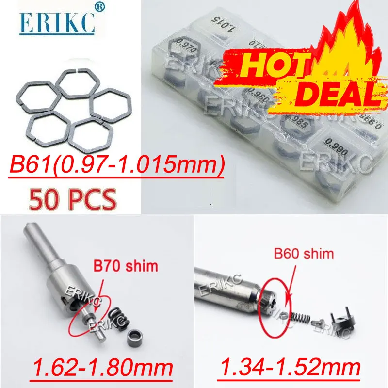 ERIKC 50pcs B70 Shims 1.62-1.80mm for Bosch Siemens Piezo B60 1.34-1.52mm Injector Adjusting Gasket B61 0.97-1.015mm Washer