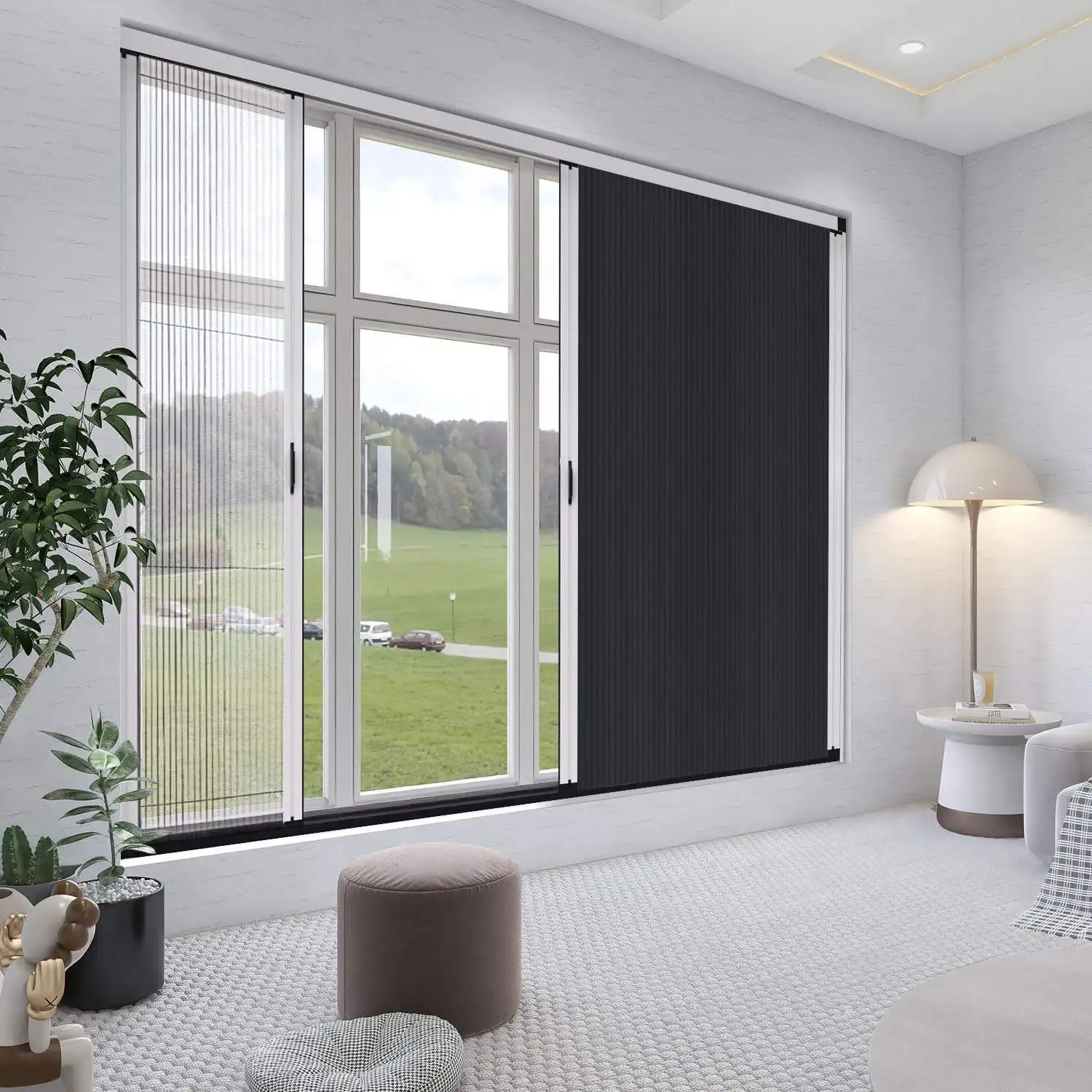 Complete window system! Framed 2-in-1 cellular shades. 100% blackout fabric + fine mesh mosquito net. Sleep tight and bug-free a
