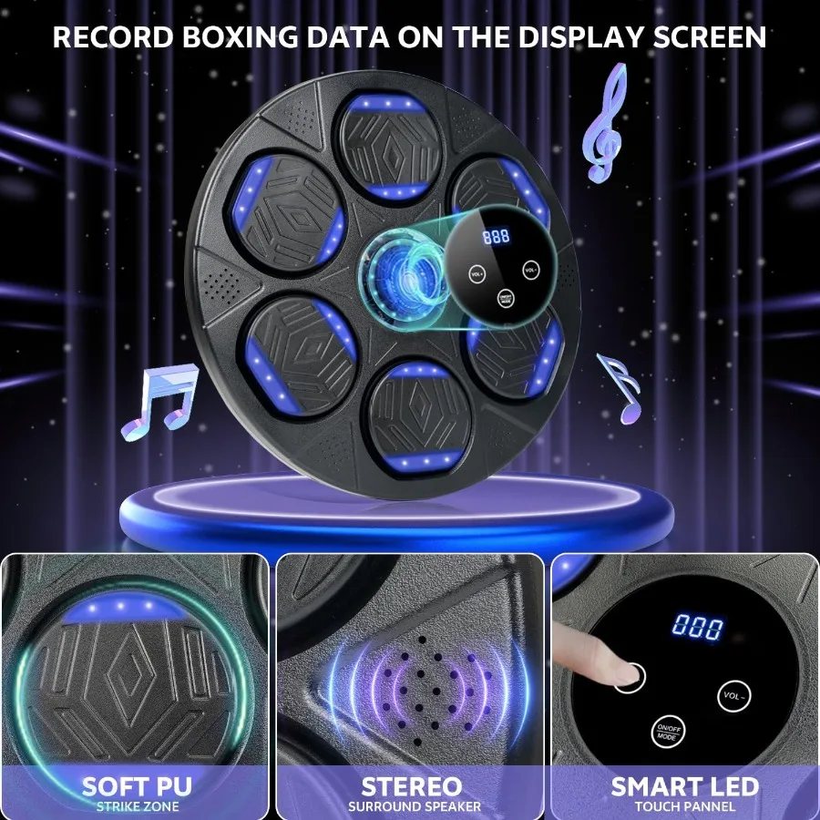 آلة الملاكمة الموسيقية المثبتة على الحائط مع اتصال بلوتوث للبالغين والأطفال معدات التمرين التفاعلية مع القفازات #5