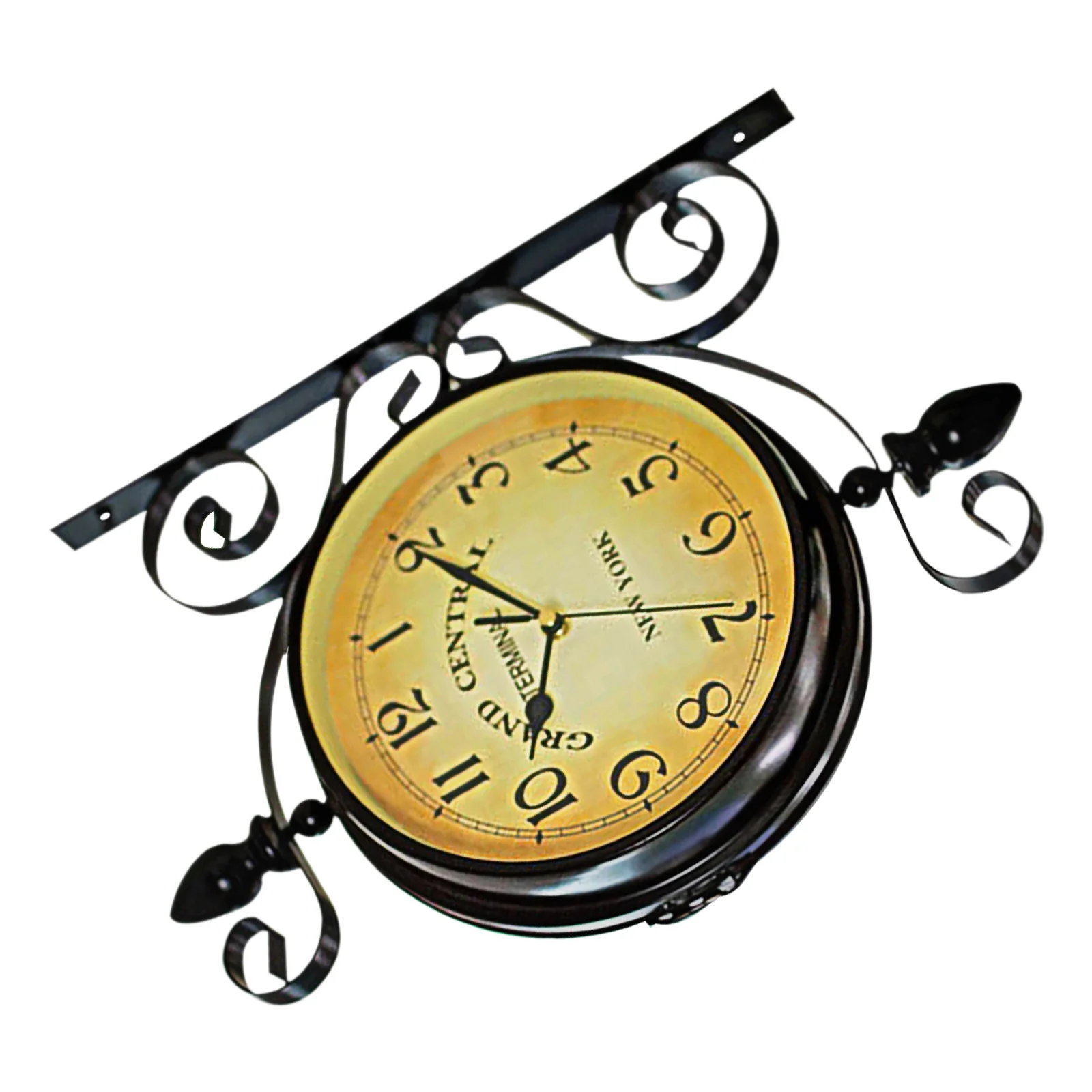 

Vintage Double Sided Wall Iron Silent Non Ticking 360 Degree Rotate Decorative Retro Clock For Home Office Decoration