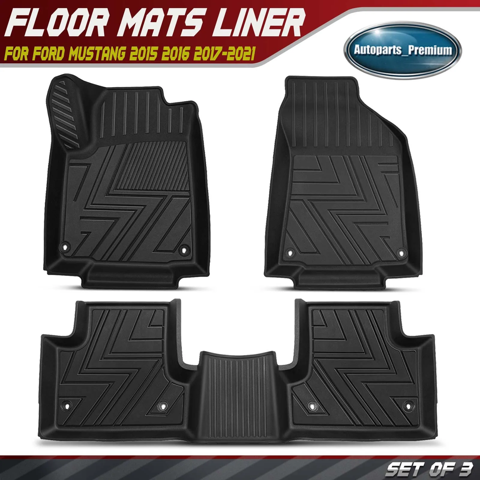 

3x Front & Rear Row Black Floor Mats Liners for Jeep Cherokee KL 2015 2016-2022