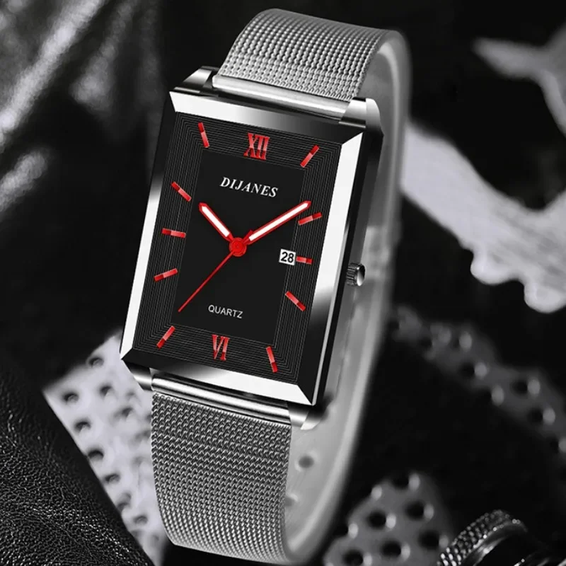 

Мужские часы Календарь Дата Досуг Спортивные кварцевые часы для мужчин Роскошные деловые кварцевые наручные часы со стальным сетчатым ремешком Reloj Hombre