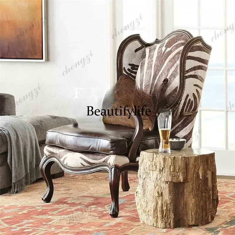 American solid wood single sofa leisure chair living room tiger chair solid wood high back