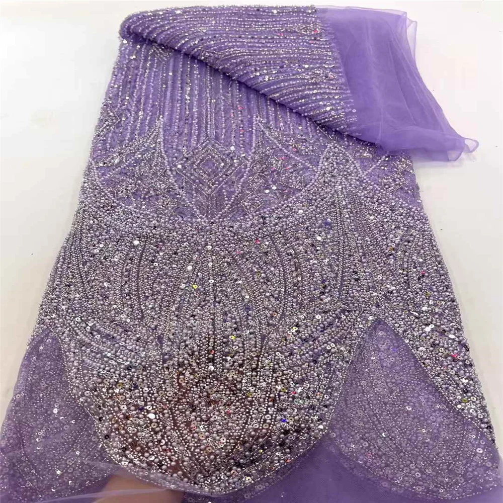 Африканская французская кружевная ткань с бисером, 2025 г., высококачественное кружево с вышивкой, нигерийское тюлевое кружево с блестками, 5 ярдов для шитья праздничного платья