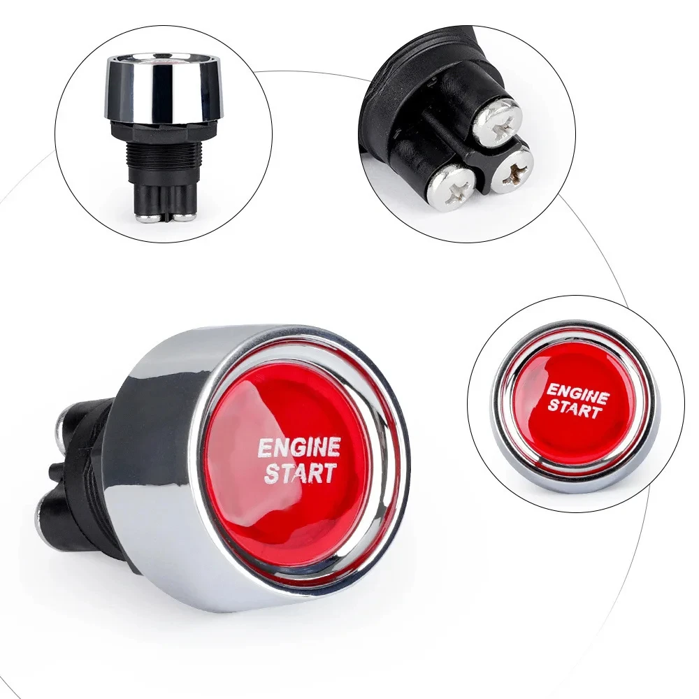 1PC Car Engine Start Ignition Switch 12V 50A 3 Pin SPST Momentary Keyless Push Button Starter Switches ON OFF For Cars Marine RV
