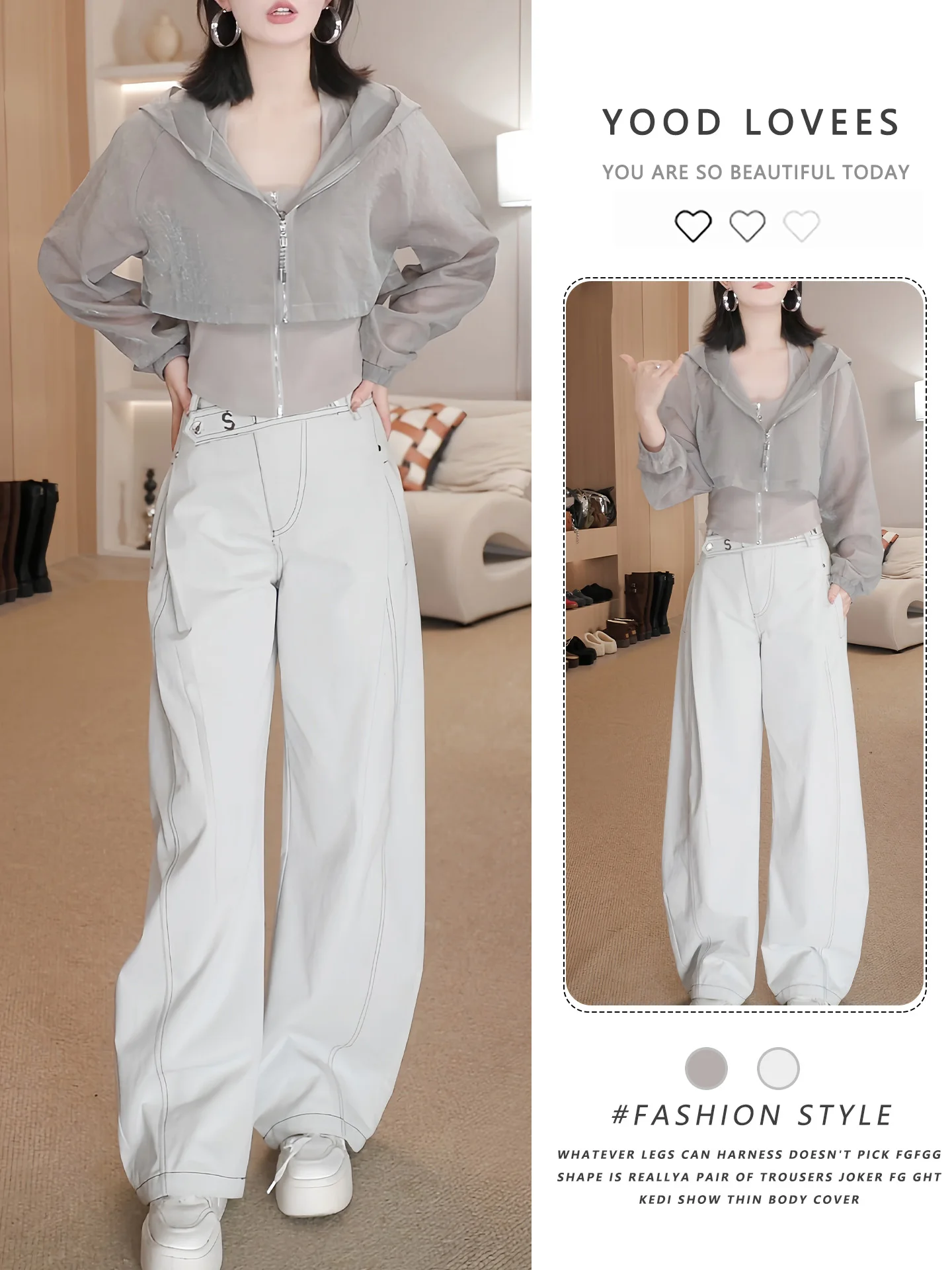 

Summer 2026 New Arrival Slim Fit Fashionable Lightweight Hooded Zipper Short Jacket Vest Wide Leg Pants Three Piece Set