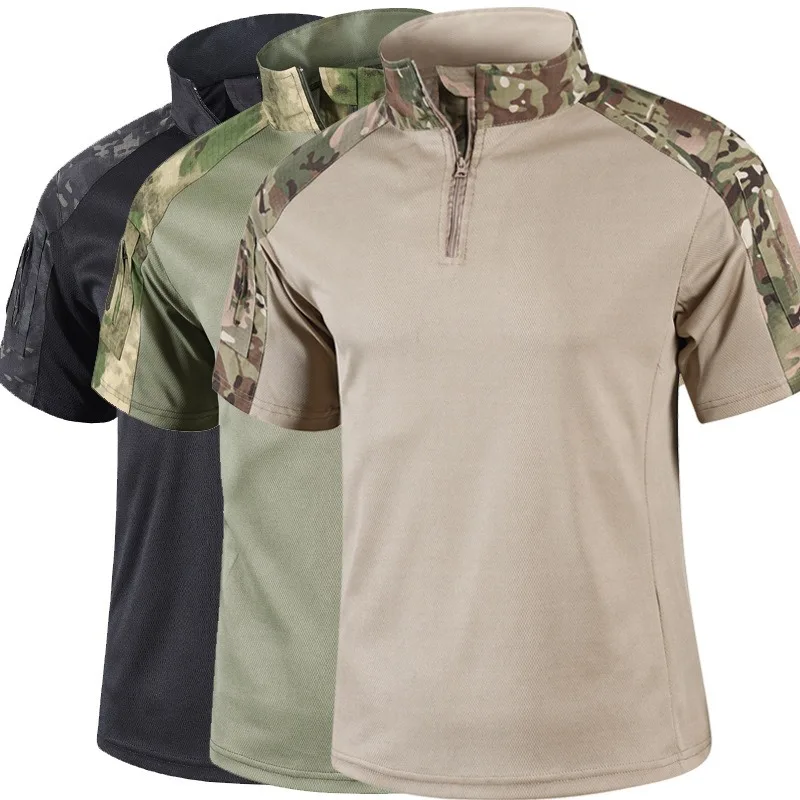 Camisa táctica de camuflaje, camiseta de combate de secado rápido de manga corta, camiseta militar de camuflaje para hombre, camisetas para caza y senderismo al aire libre