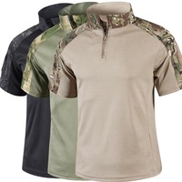 Camo Tactical Shirt Short Sleeve Quick Dry Combat T-Shirt Men's Camouflage Military Army T Shirt Outdoor Hunting Hiking Shirts