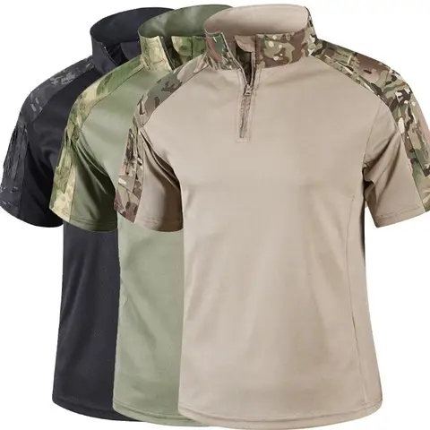 Camo Tactical Shirt Short Sleeve Quick Dry Combat T-Shirt Men's Camouflage Military Army T Shirt Outdoor Hunting Hiking Shirts