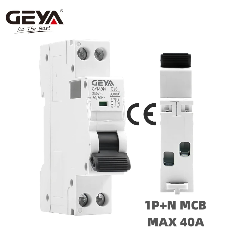 GEYA GYM9N 1P + N MCB 6A 10A 16A 20A 25A 32A 40A 220V AC disjoncteur 6KA courbe C courbe B