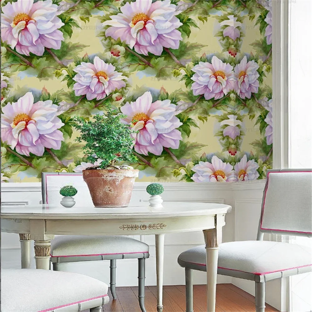 Custom Nordic Pink floral rose Mural Wallpaper Modern Living Room TV Sofa Background 3D Retro flower Wall paper wall Painting