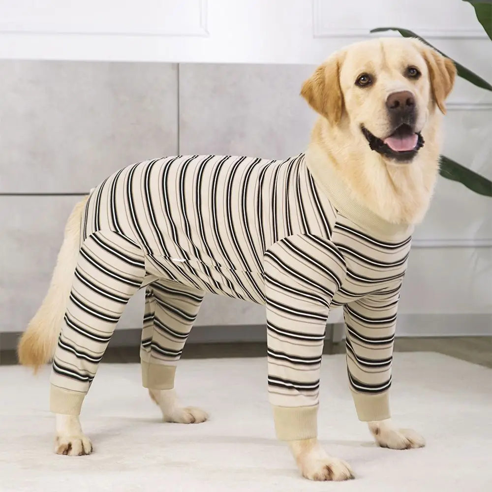Robuste vierbeinige Welpen-Streifen-Overalls, modische weiche Haustier-Hundekleidung, Polyester-Hunde-Pyjamas, Herbst