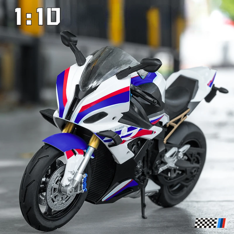 1:10 BMW S1000RR Simulation Alloy Motorcycle Model Shock Absorbers Sound and Light Collection Toy Car Kid Gift M63