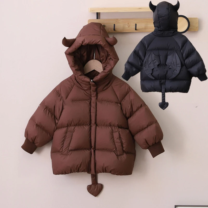 New Winter Boys Jacket Halloween Little Devil Thick Keep Warm Hooded Coat For Kids Children Birthday Present Outerwear