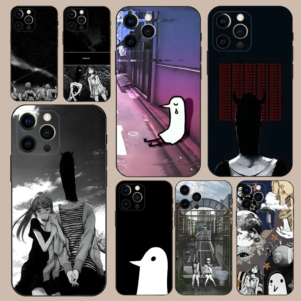 G-Goodnight P-Punpun Phone Case For iPhone 16,15,14,13,12,11,Pro,X,XS,Max,XR,Plus,Mini Soft Black Cover