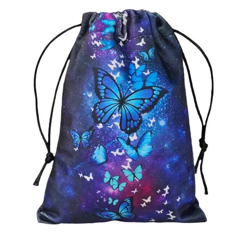 Butterfly Pattern Tarot Cards Storage Bag With Drawstring Jewelry Pouch Travel Gift Bag Coin Dice Bag