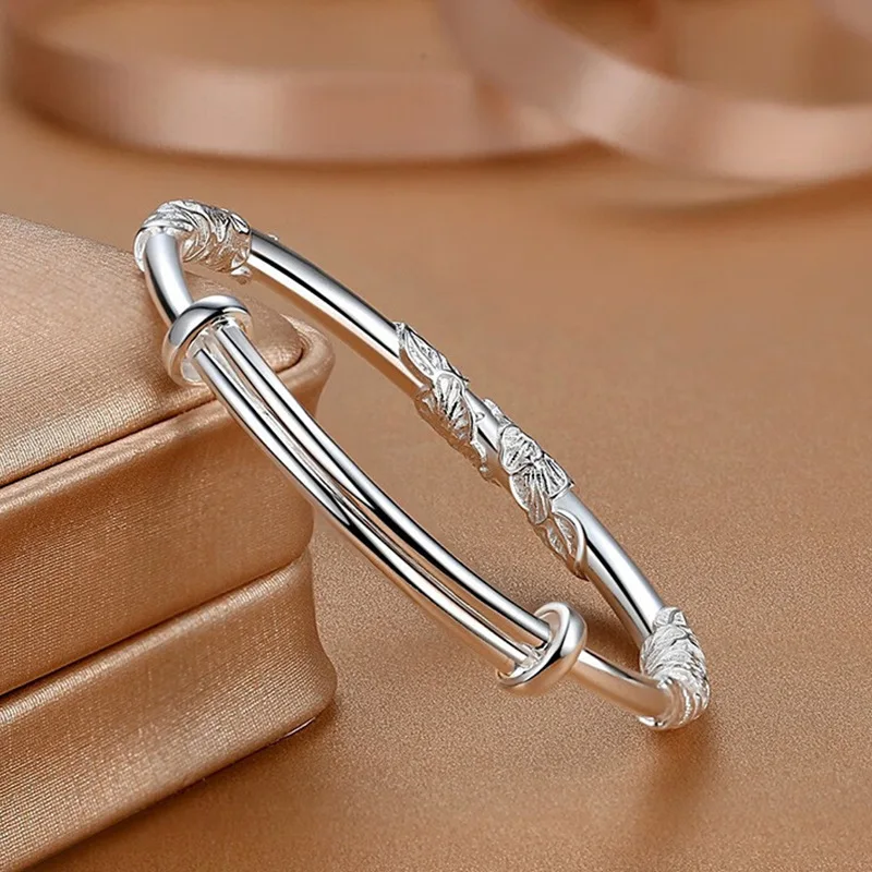 925 Sterling Silver Full-blown Flowers Bracelet For Women Original Light Luxury Texture Adjustable Solid Bracelet Party Jewelry