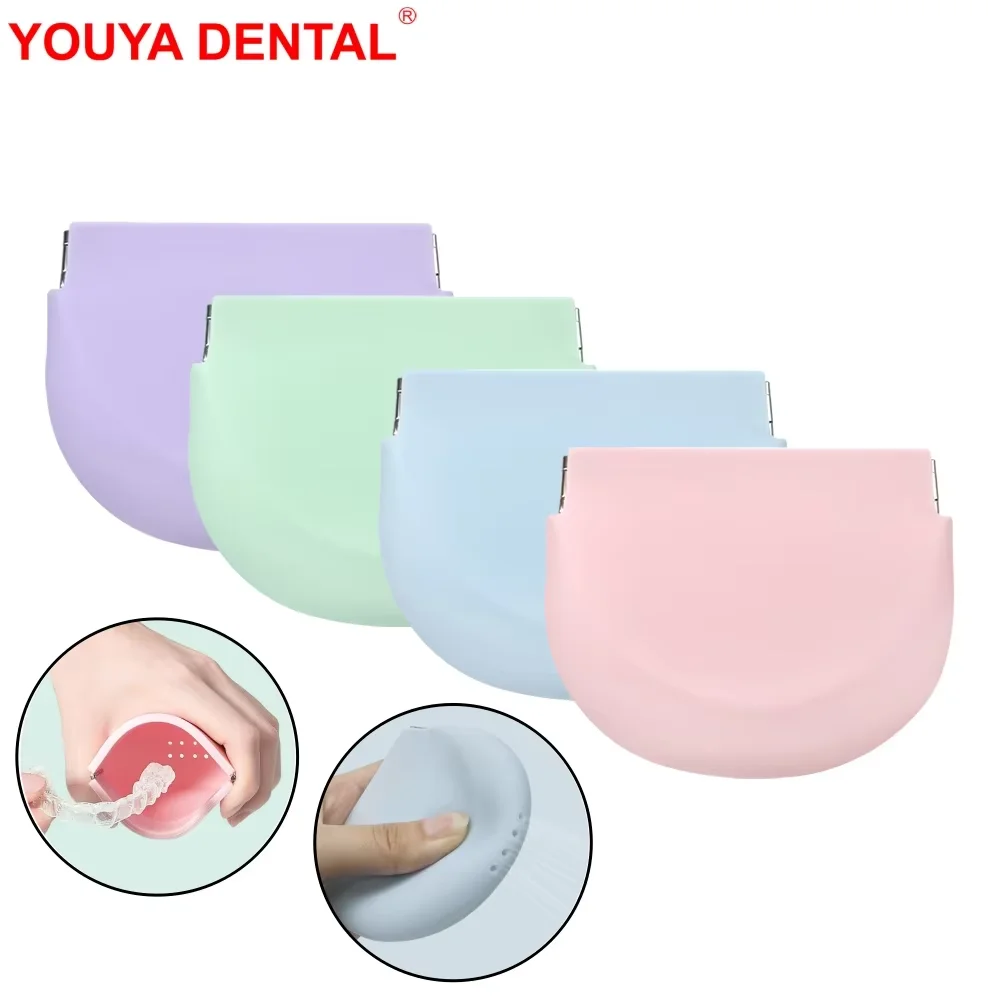 Dental Silicone Retainer Case Denture Bath Box Invisible Braces False Teeth Holder Storage Cleaning 2-In-1 Mouth Guard Container