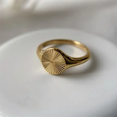 eManco Wave Stainless Steel Rings For Women Signet Chunky Dome Ring  Minimalist Dainty RaysTexture Circle jewelry