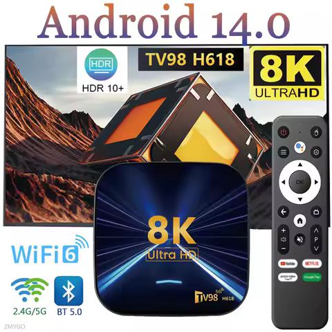 Smart TV Box H618 Android 14 4GB 32GB 64GB Media Player Quad Core 5G Dual Wifi AV1 8K BT Wifi6 Voice Assistant Set Top Box