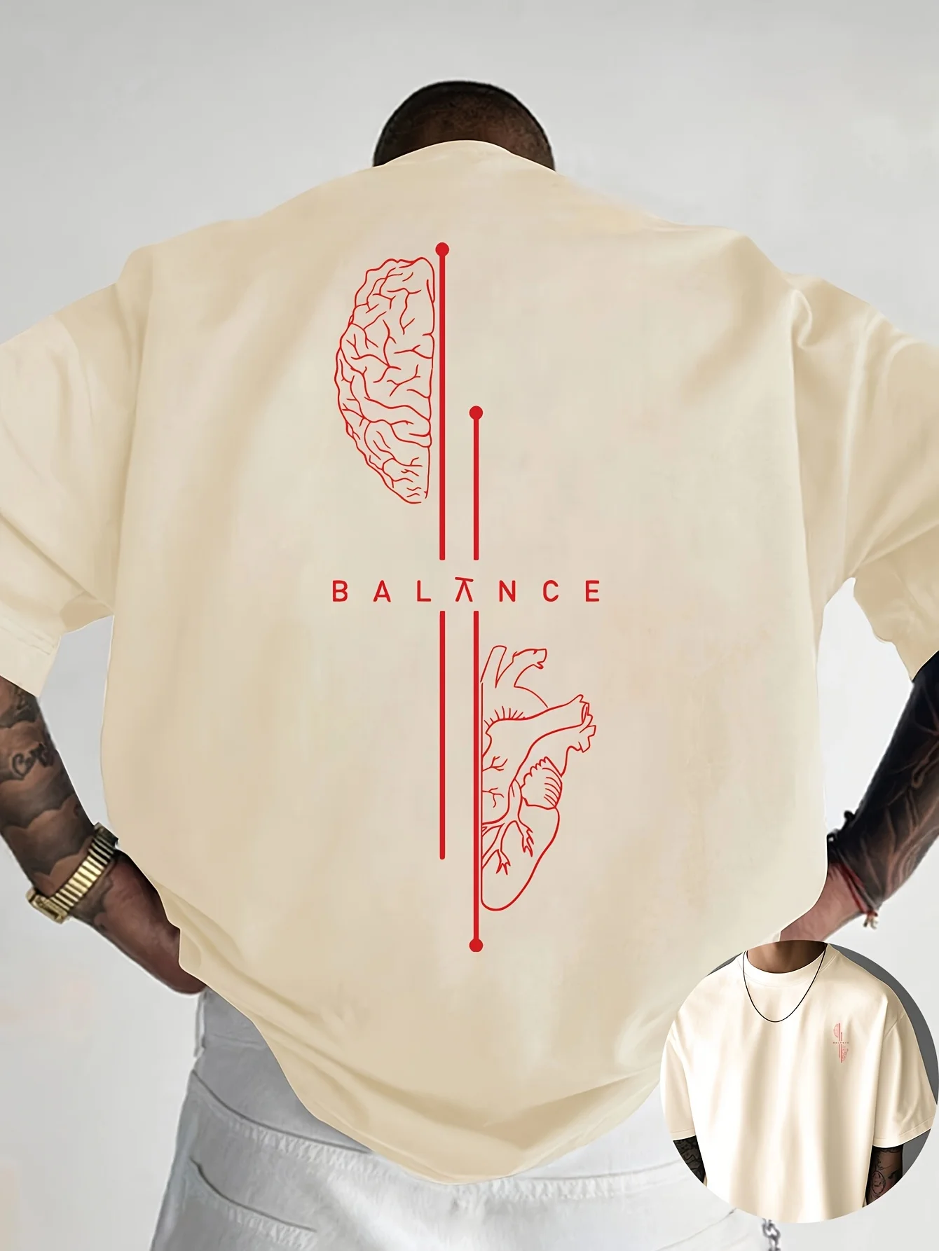 Brain and Heart Line Art Grafikdruck-T-Shirt für Herren und Damen für den Sommer, Streetwear, hat eine elegante, minimalistische, moderne Ästhetik – Detail 5