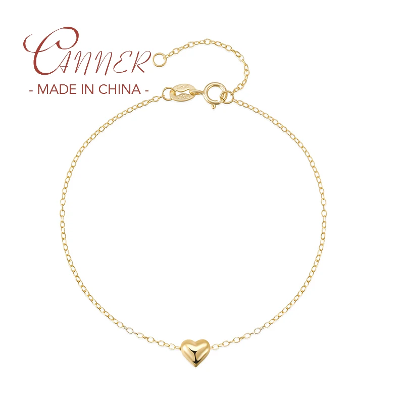 

CANNER New S925 Sterling Silver Love Heart Pendant Bracelet Chains for Women's Gift Fashion Jewelry 18k Gold Bracelets Bangles