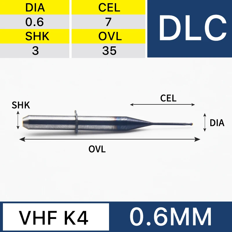 XANGTECH Dental Materials VHF Milling Burs Dental Tools K4 K5 Cutters for Zirconia Block DLC/DC 0.6/1.0/2.0mm for Dental Lab