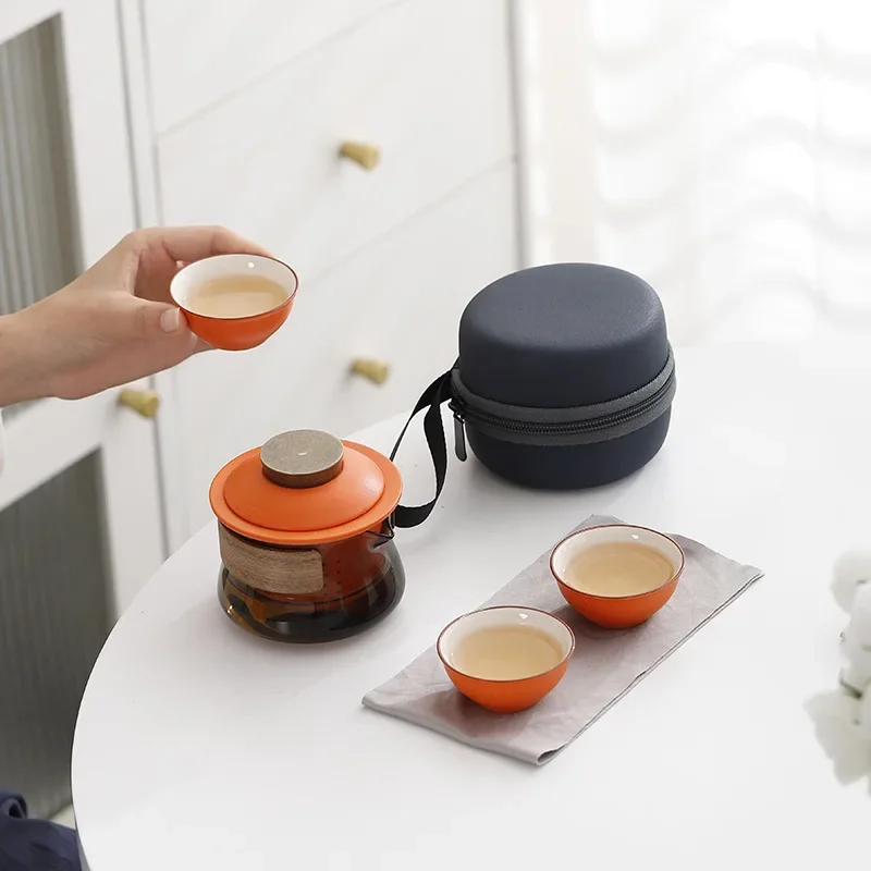 Stone Pottery Youran Glass Quick Guest Cup Portable Travel Tea Furniture Home Outdoor Business Gift One Pot Three Cup Small Set