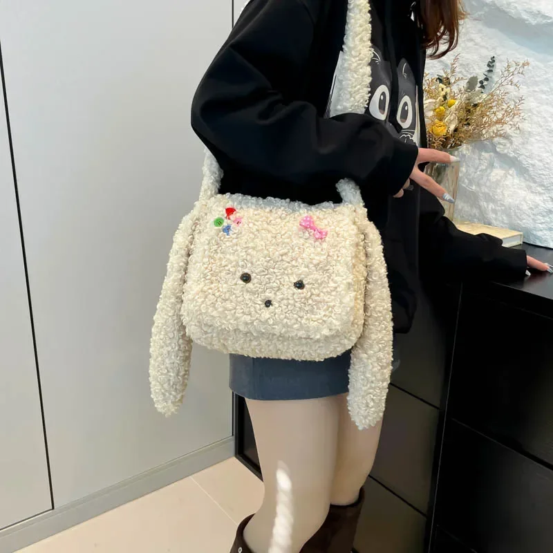 

This Year's Popular Cute Plush Long Ear Shoulder Bag for Women 2024 Autumn and Winter New Lamb Wool Commuting Crossbody Bag Sac