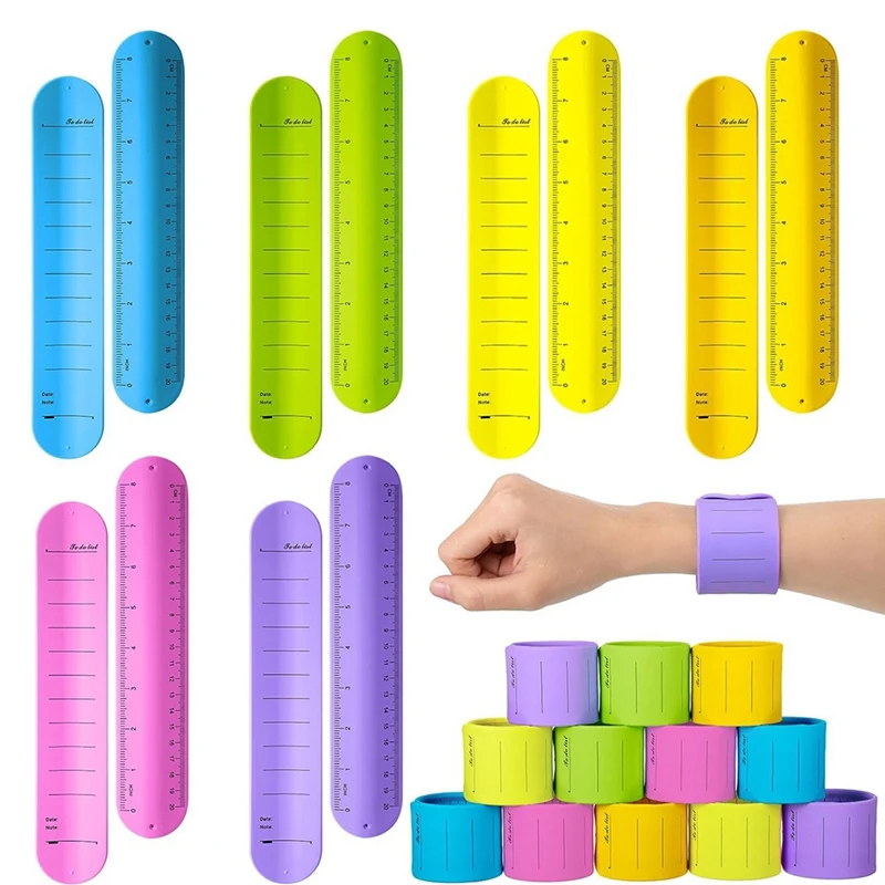 12Pcs Slap Silicone Reminder Bracelet 9.4 X 1.8In Reusable Wearable Wrist Notepad Writable Waterproof Erasable Wristband