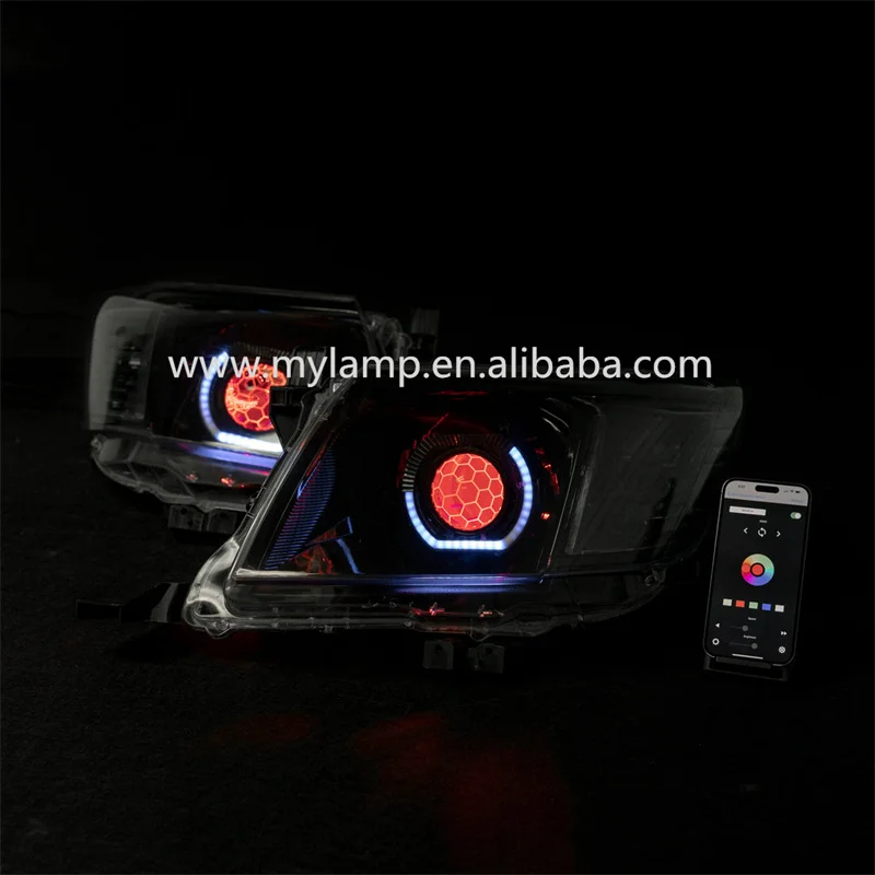 

For TOYOTA Hilux N70 Custom Headlight Cuboid Angel Eye Turbine RGB Sequential Indicator+DRL