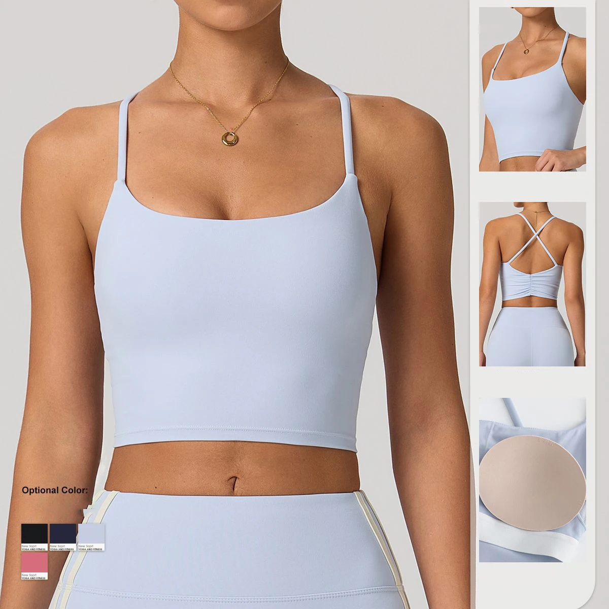 Womens High-Stretch Sports Bra 'Naked-Feel' Cross Back Sports Bra Removable Pads Yoga Fitness Tank Top Gym Running Athletic Tank