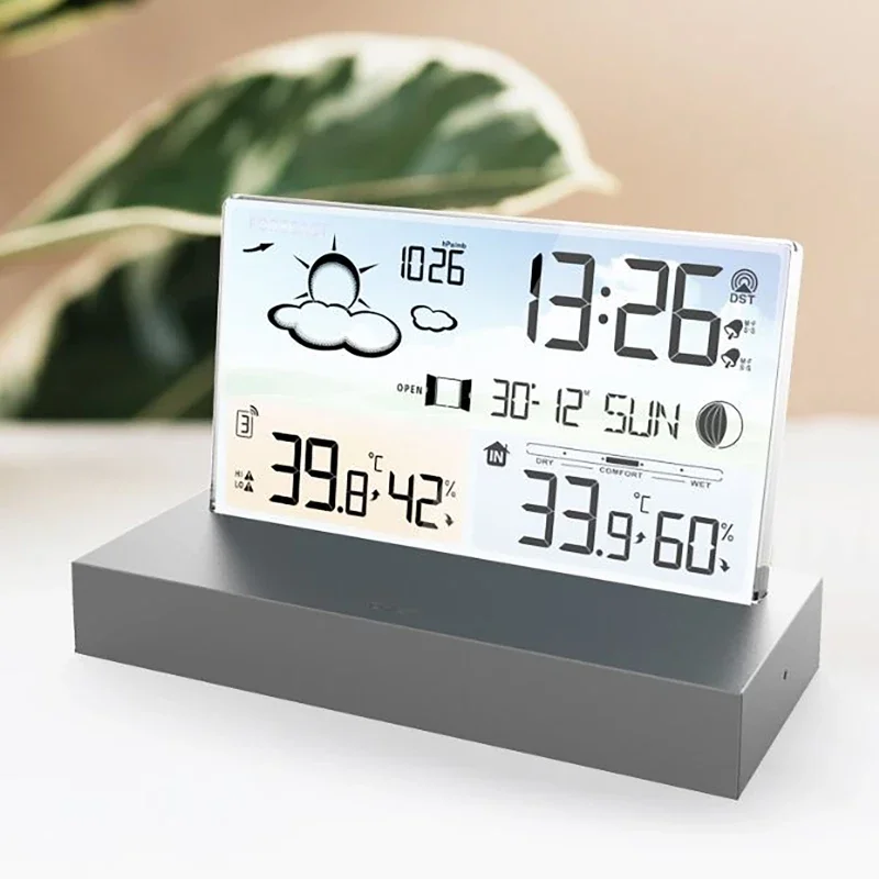 New Transparent Weather Station Glass Colour Screen Thermometer Hygrometer Digital Temperature Humidity Monitor Weather Forecast