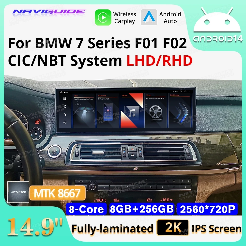

14.9" Android14 For BMW 7 Series F01 F02 CIC NBT System 2009-2015 Car navigation multimedia player Wireless Carplay Android Auto