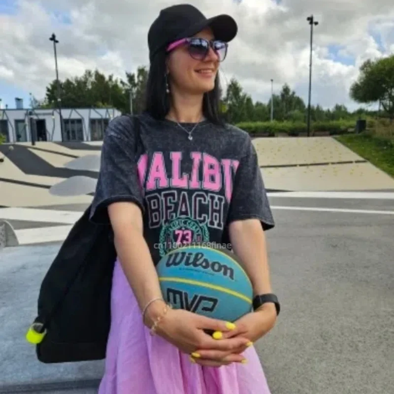 Новая одежда для уличных танцев, летняя пляжная стираная футболка, женская футболка из чистого хлопка с буквенным принтом, унисекс, уличный повседневный топ в стиле хип-хоп