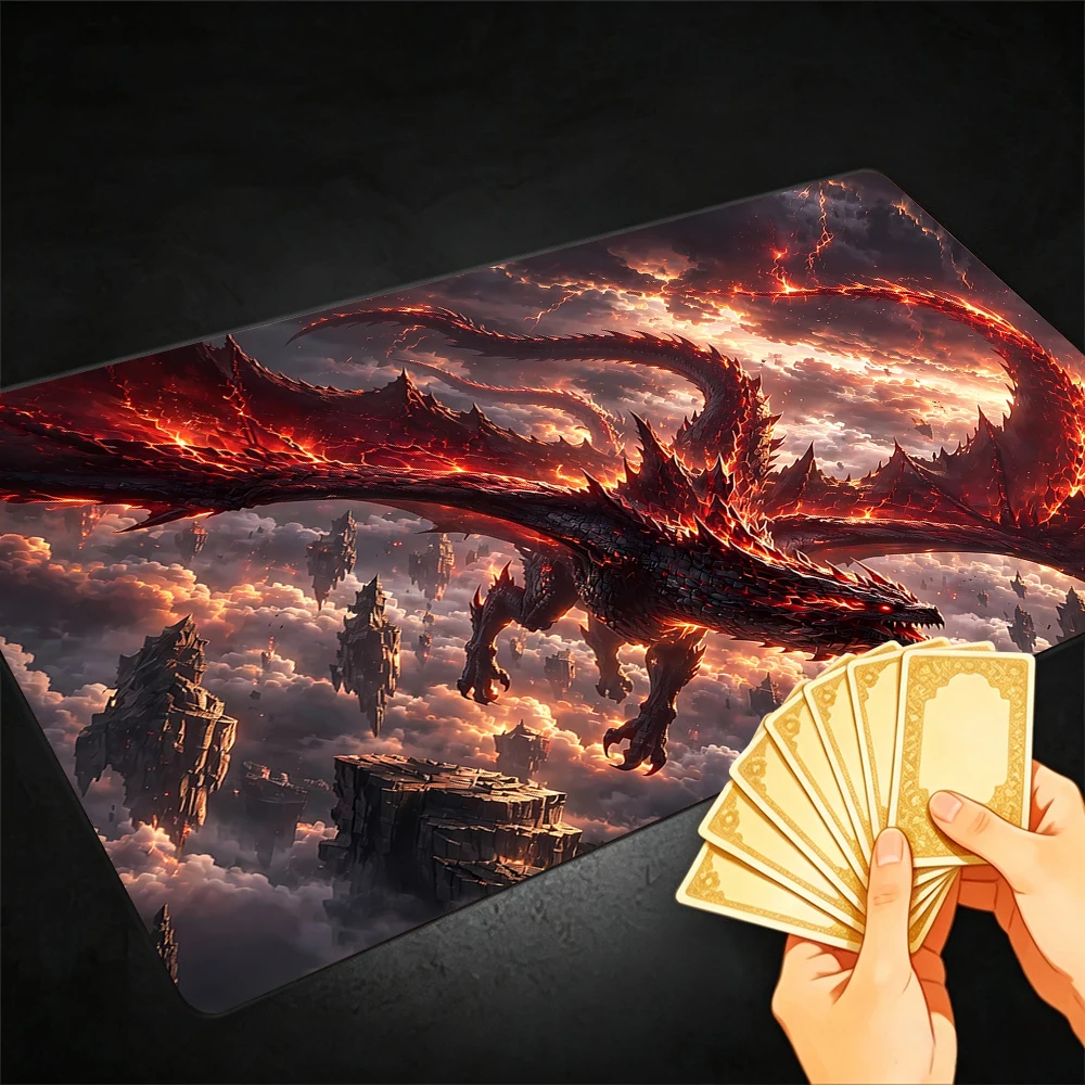 Giant Lava Dragon TCG Playmat Magic Playmat Gathering Gaming Mat with Stitched Edge Anti-slip base 60X35cm Trading Card Game
