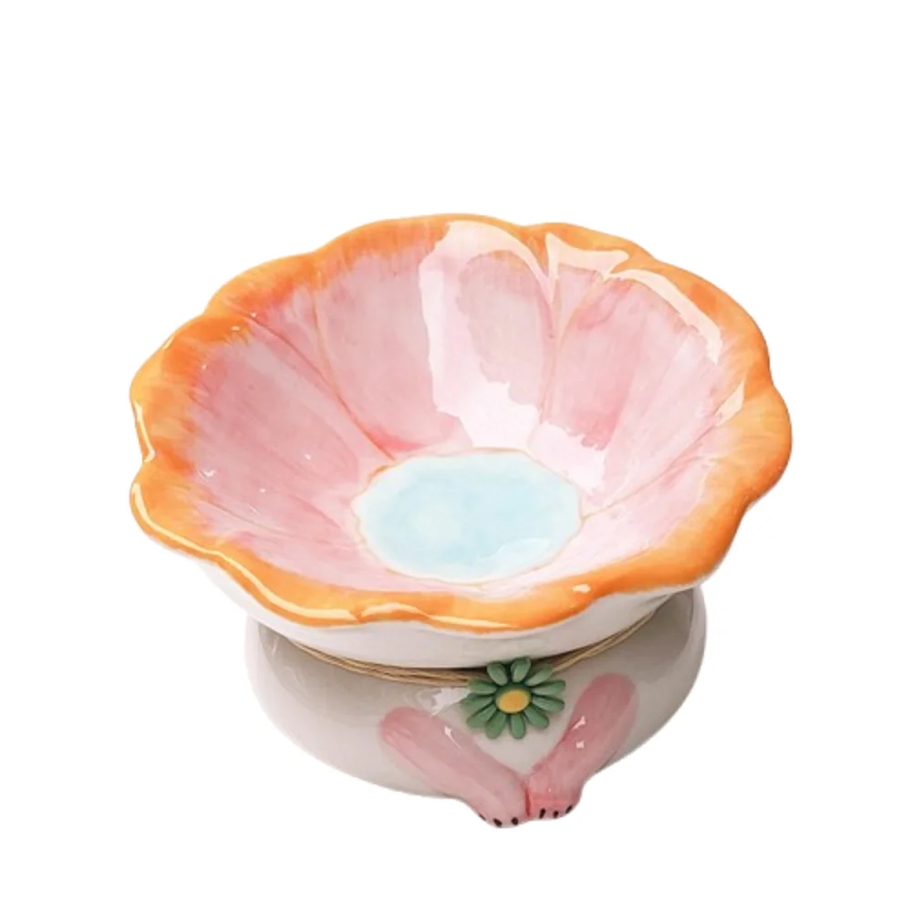 

Flower Shaped Ceramic Cat Bowl Anti Tipping High Legged Neck Protection Bowl Non-Slip Neck Support Cat Food Bowl Multi-Pet