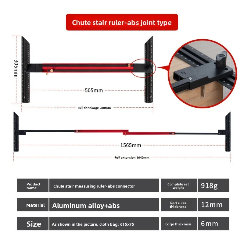 Aluminum Alloy Stair Ruler,High Precision Stair Measuring Ruler,Stair Decoration Template Clamp Tool For Home Improvement view 3