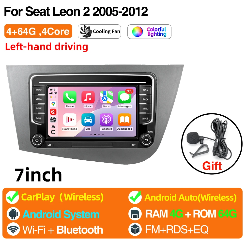 Android 13 LHD Autoradio voor Seat Leon 2 MK2 2005-2012 Multimedia Speler Stereo draadloze Carplay GPS RDS 4G Head Unit 2 din