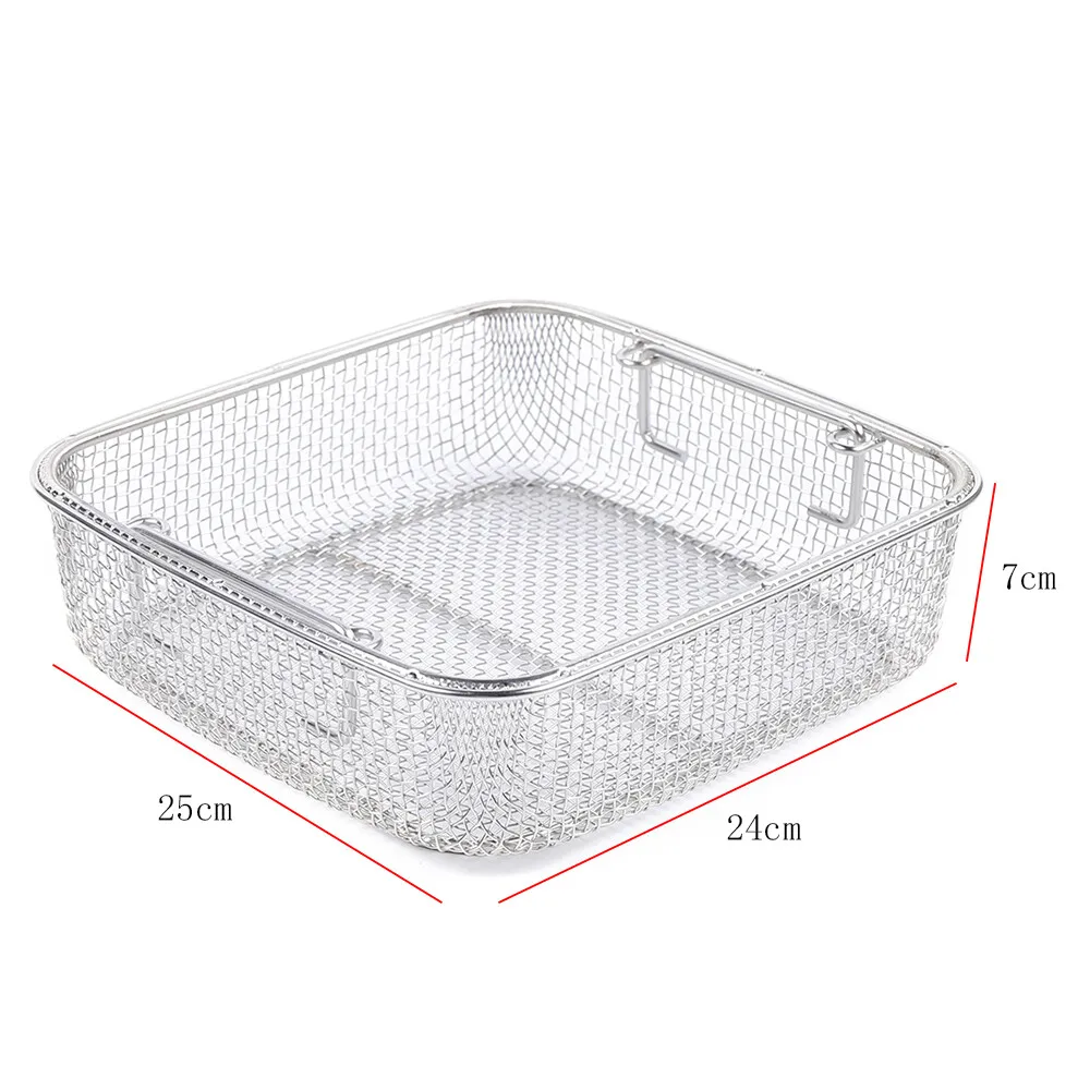 Cestini per la pulizia Cestino per parti in acciaio inossidabile con cestello per sterilizzazione a due manici Vassoio per strumenti e cestini perforati in rete
