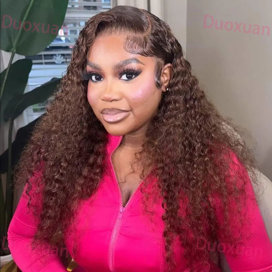 

30 38 inch Chocolate Brown Deep Wave Human Hair Wig 13x6 Hd Lace Frontal Wig 200% Density Brown Water Wave Curly Lace Front Wig