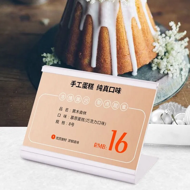 10 Pieces 85x65mm L Shape Aluminum Sign Holder Display Stand Restaurant Table Menu Paper Holder Price Label Paper Card Tags