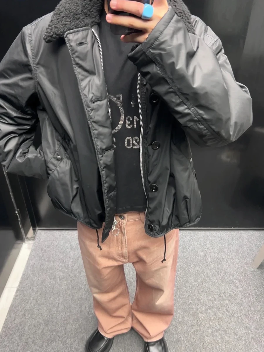 

Street Sle Lamb Velvet Jaet ex Теплая хлопковая верхняя одежда Long Sve на молнии стандартной посадки Faionable Youth
