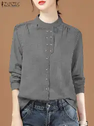 ZANZEA donna doppio petto Top Casual stile cinese camicetta Vintage 2023 camicia a maniche lunghe da ufficio moda autunno Oversize Blusa